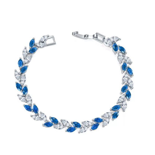 Marquise Cubic Zirconia Tennis Bracelets with Blue Sapphire and White
