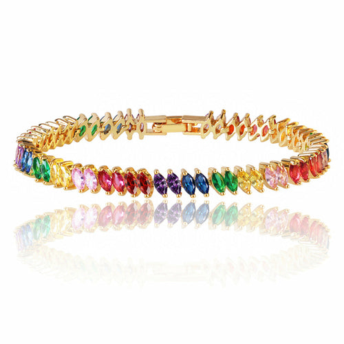 Rainbow Cubic Zirconia Tennis Bracelet with Rainbow Marquise Stones