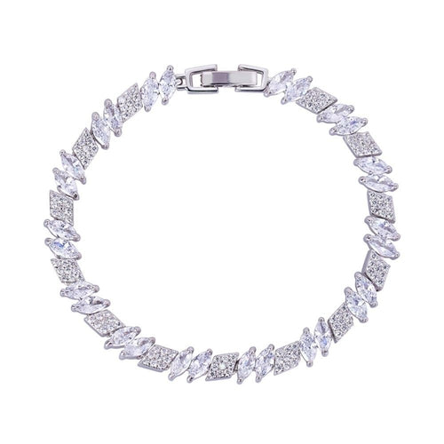 Marquise and Rhomboid Cubic Zirconia Tennis Bracelet with White