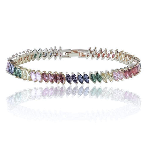 Rainbow Cubic Zirconia Tennis Bracelet with Rainbow Marquise Stones