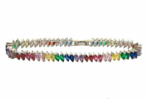 Rainbow Cubic Zirconia Tennis Bracelet with Rainbow Marquise Stones