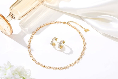 Gold T Shape Zirconia Tennis Choker Necklace