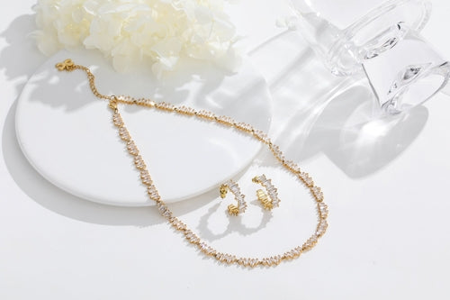 Gold T Shape Zirconia Tennis Choker Necklace
